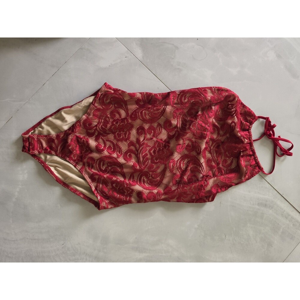 NWT Red Floral Lace Bodysuit Teddy with Nude Lining and Strappy Back Papaya Sz S - Picture 3 of 7